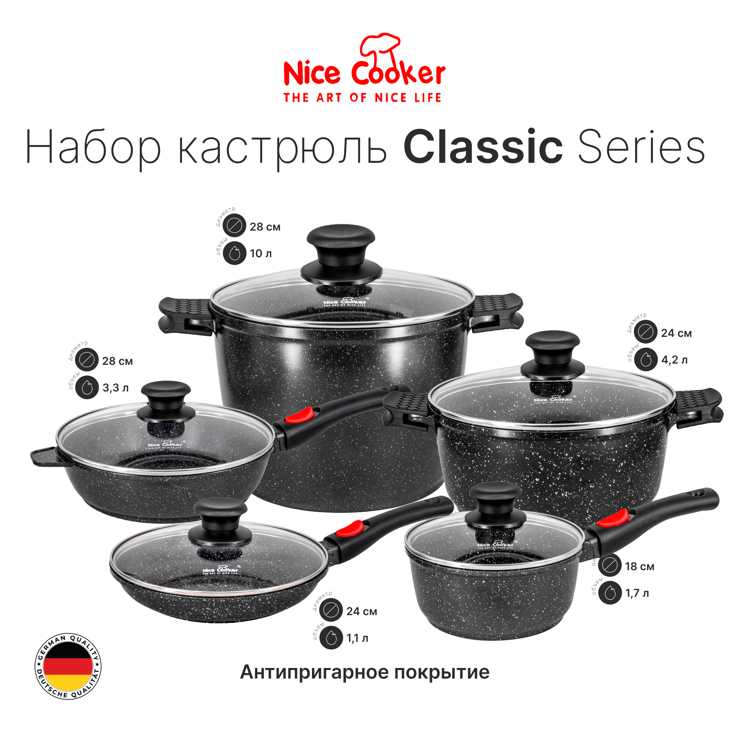 Набор кастрюль CAK-10T D2 (BL)